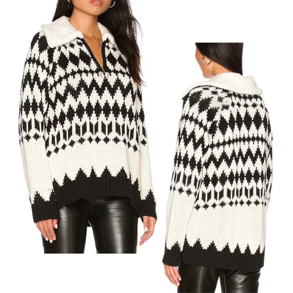 Show Me Your MuMu Sweaters - Show Me Your Mumu 'Sun Valley' Pullover Sweater Sherpa Fair-Isle, White Black XS